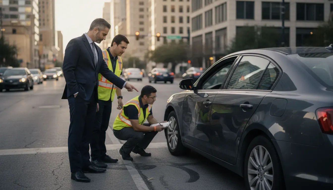 Austin distracted driving accident investigation beside a damaged car
