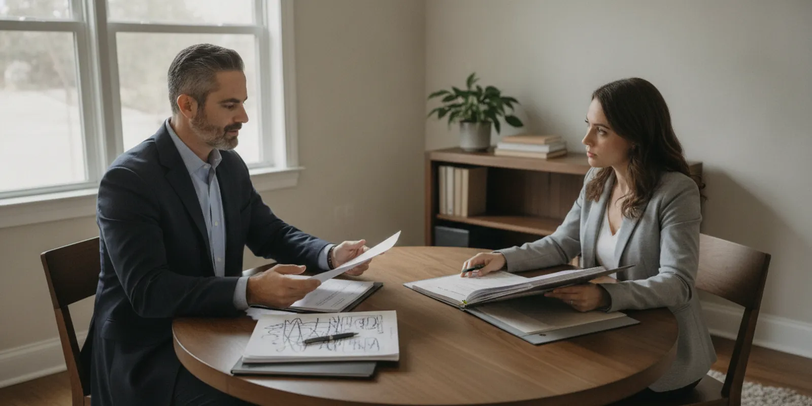 A person reviewing paperwork with a legal professional after a dog bite incident