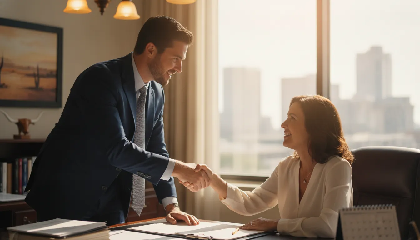 Cap City injury attorney meeting with a client in a bright Texas law office