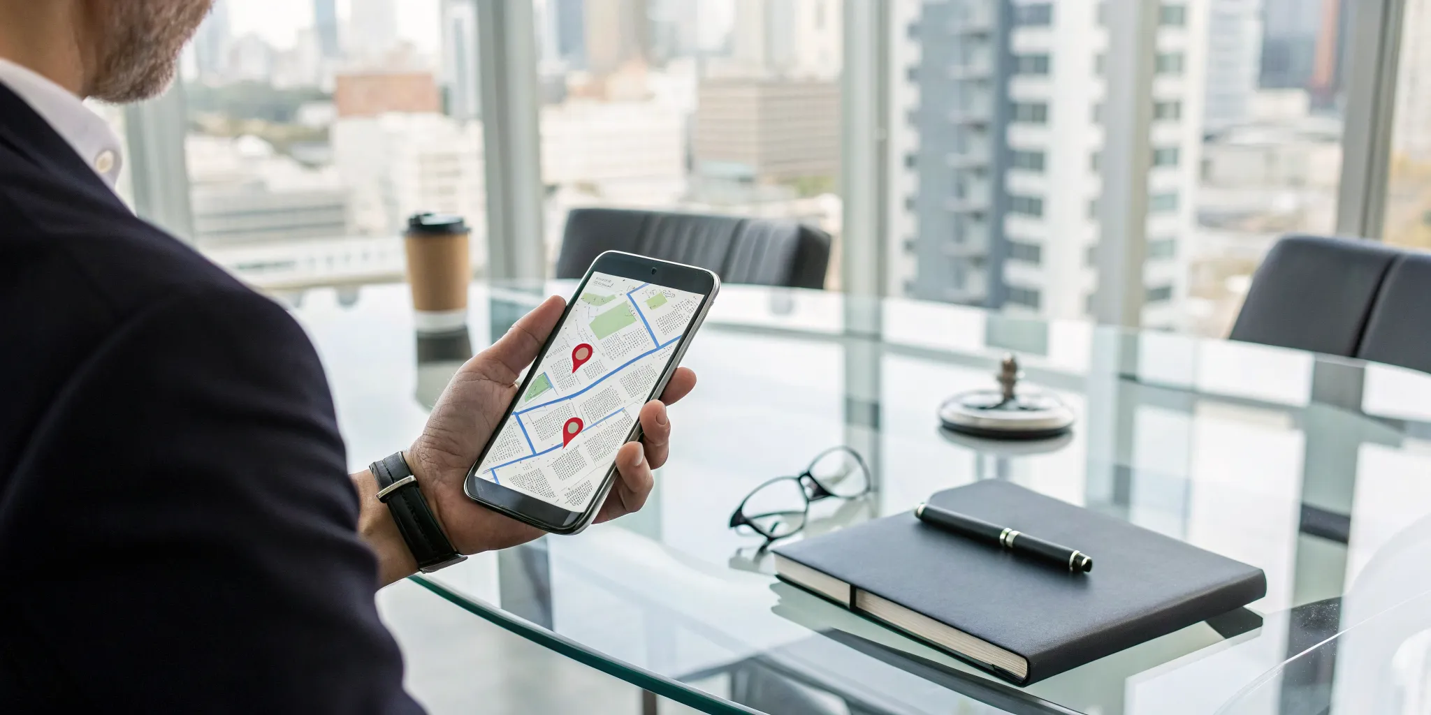 A man uses his smartphone to find the right accident lawyer near me.