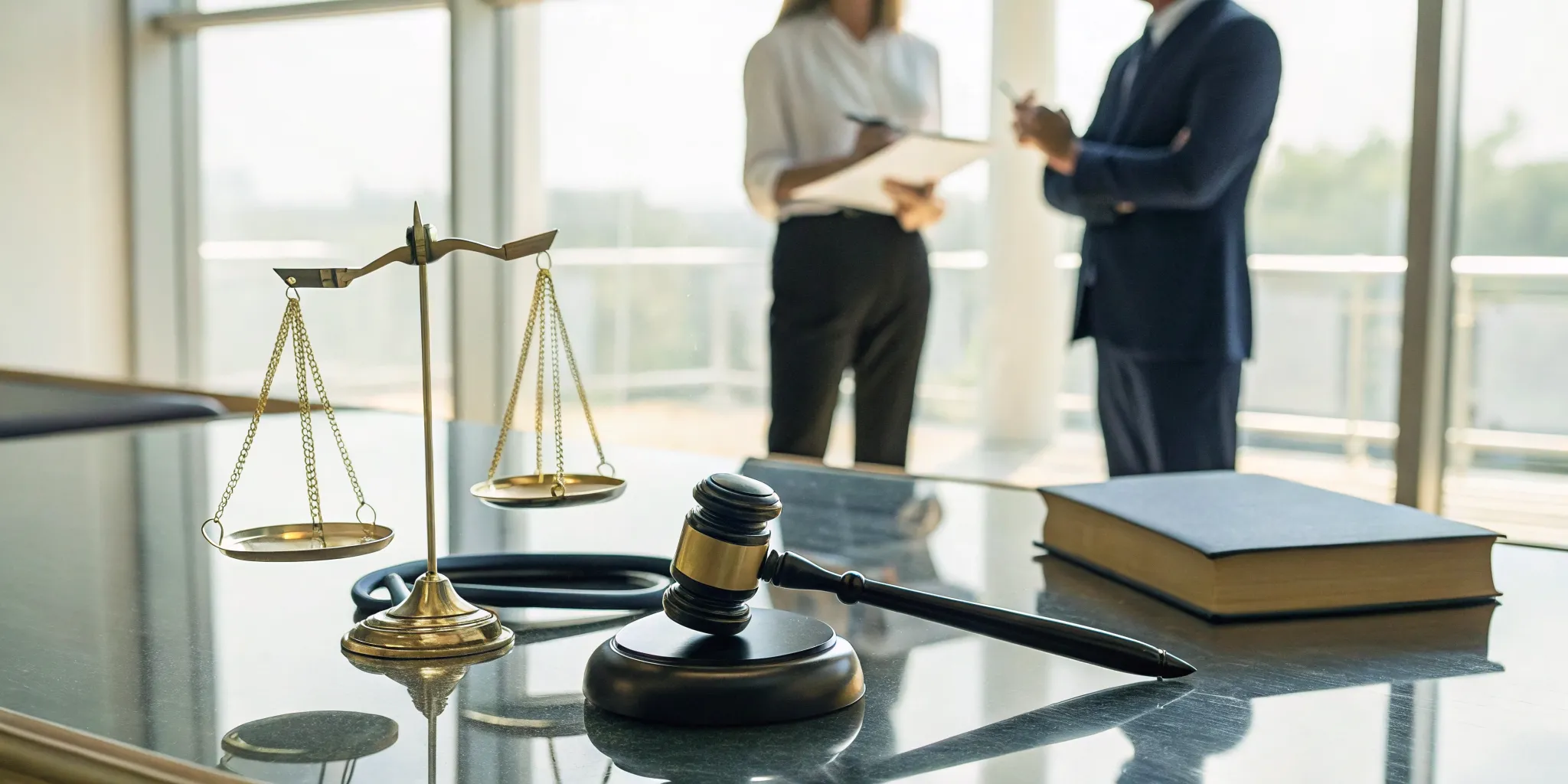 Gavel and scales of justice for a lawsuit suing a nursing home for wrongful death.