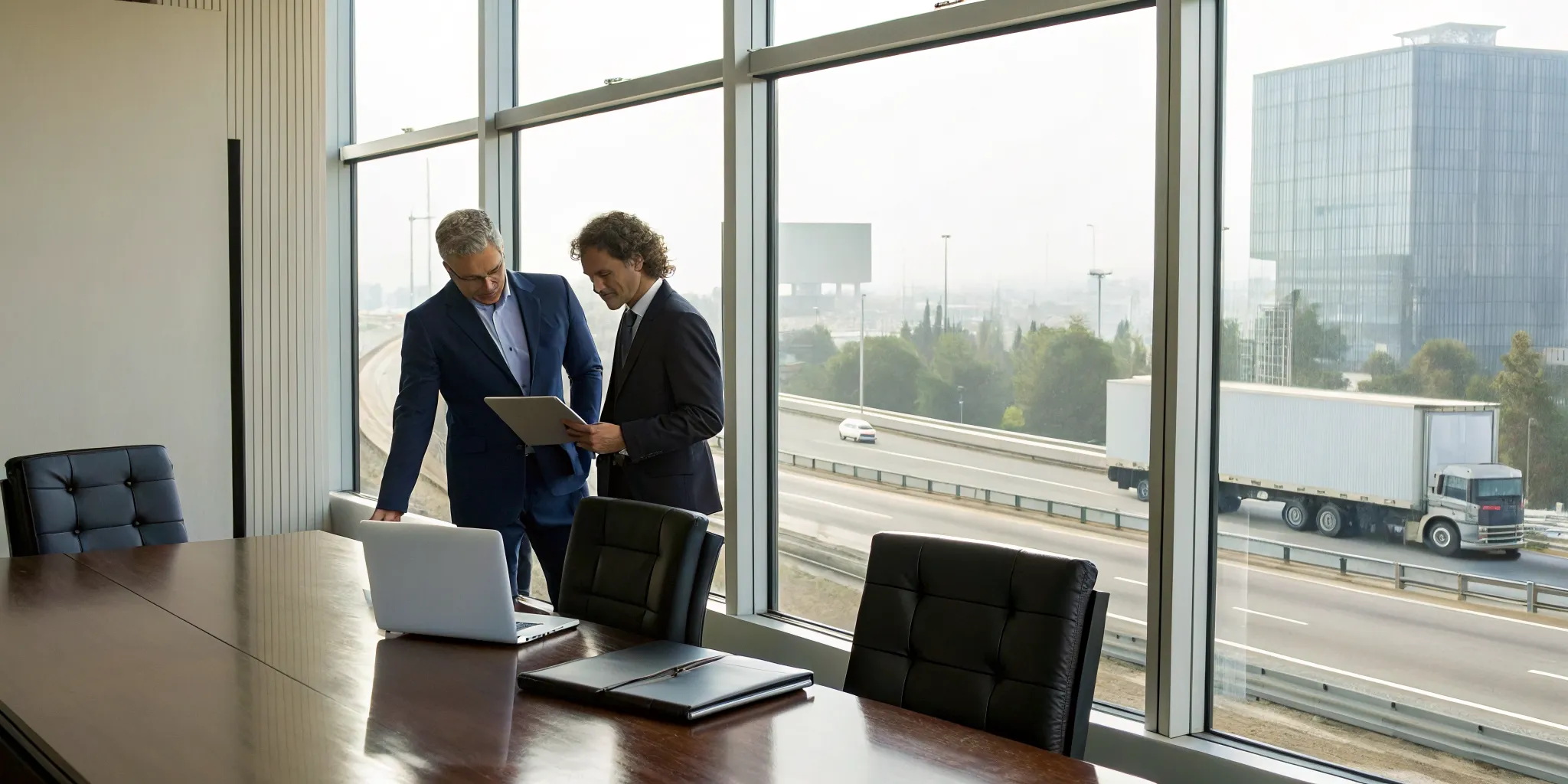 A lawyer from the truck accident law firm discusses a case with a client.