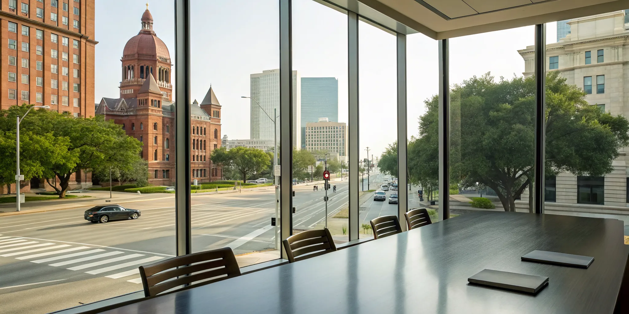 A Bryan pedestrian accident lawyer's office view of a busy city crosswalk.