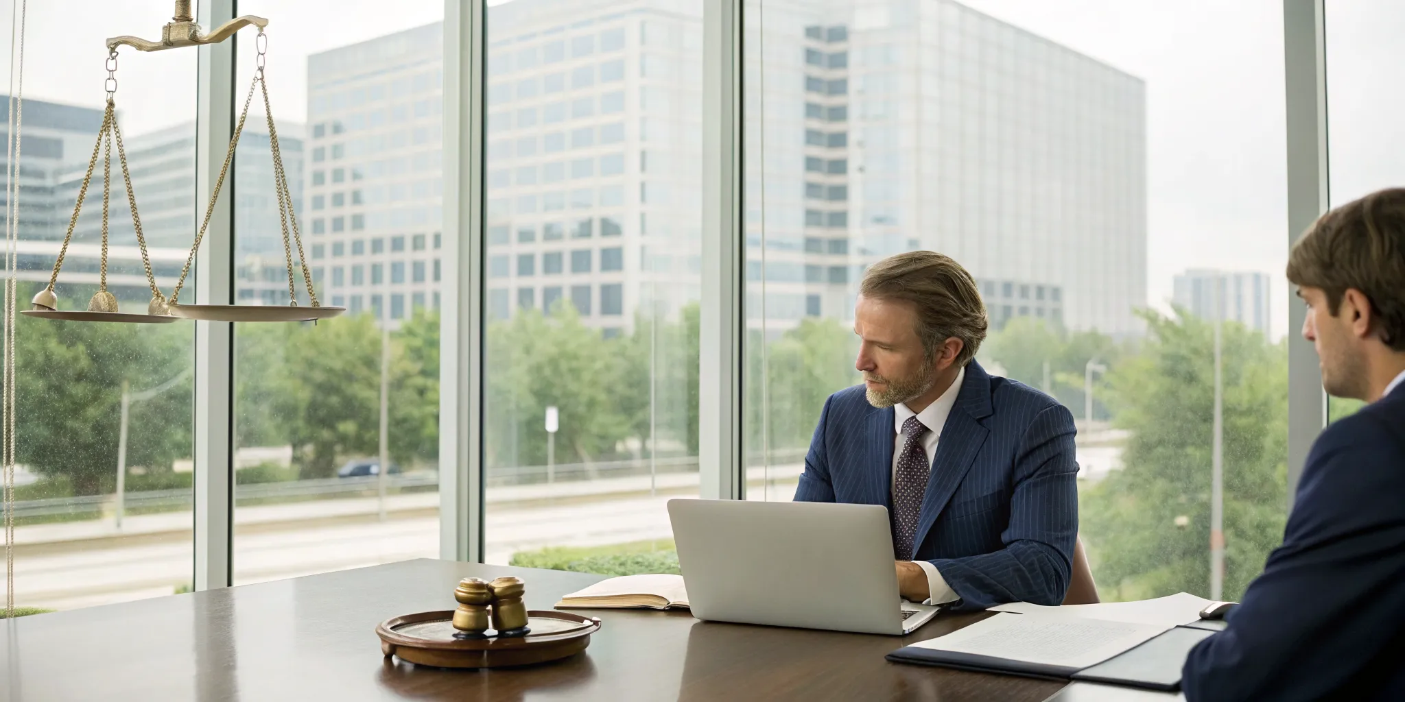 Commercial truck accident lawyer in The Woodlands meeting with a client about their claim.