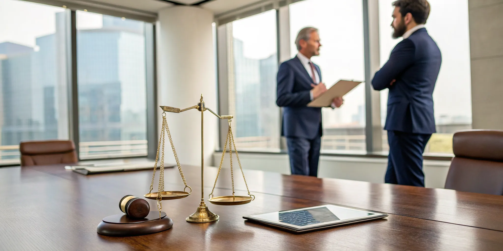 Scales of justice and a gavel on the desk of a Huntsville 18-wheeler accident lawyer.