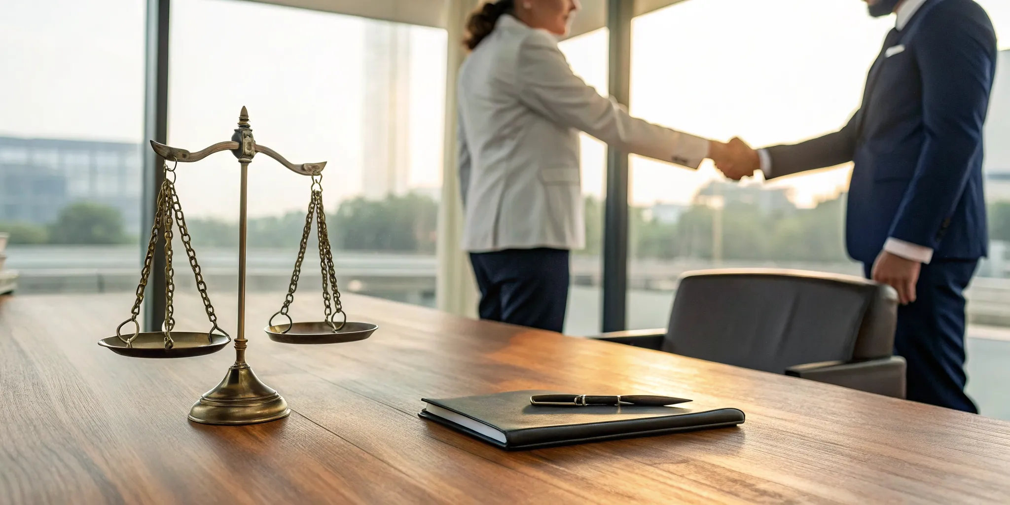 A Grapevine 18-wheeler accident lawyer finalizes a case with a handshake.