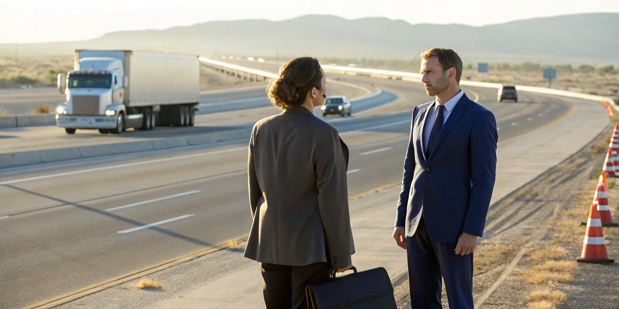 Lawyers investigate the scene of an 18-wheeler accident on a highway in Junction.